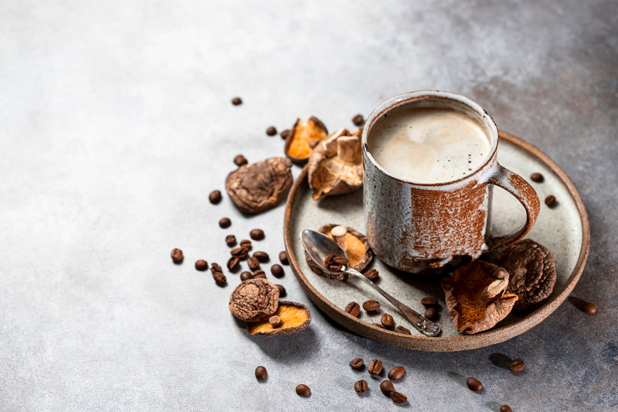 a cup of  beneficial organic mushroom coffee 