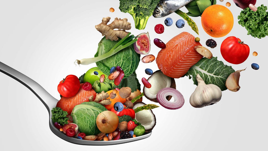 spoon with healthy food options